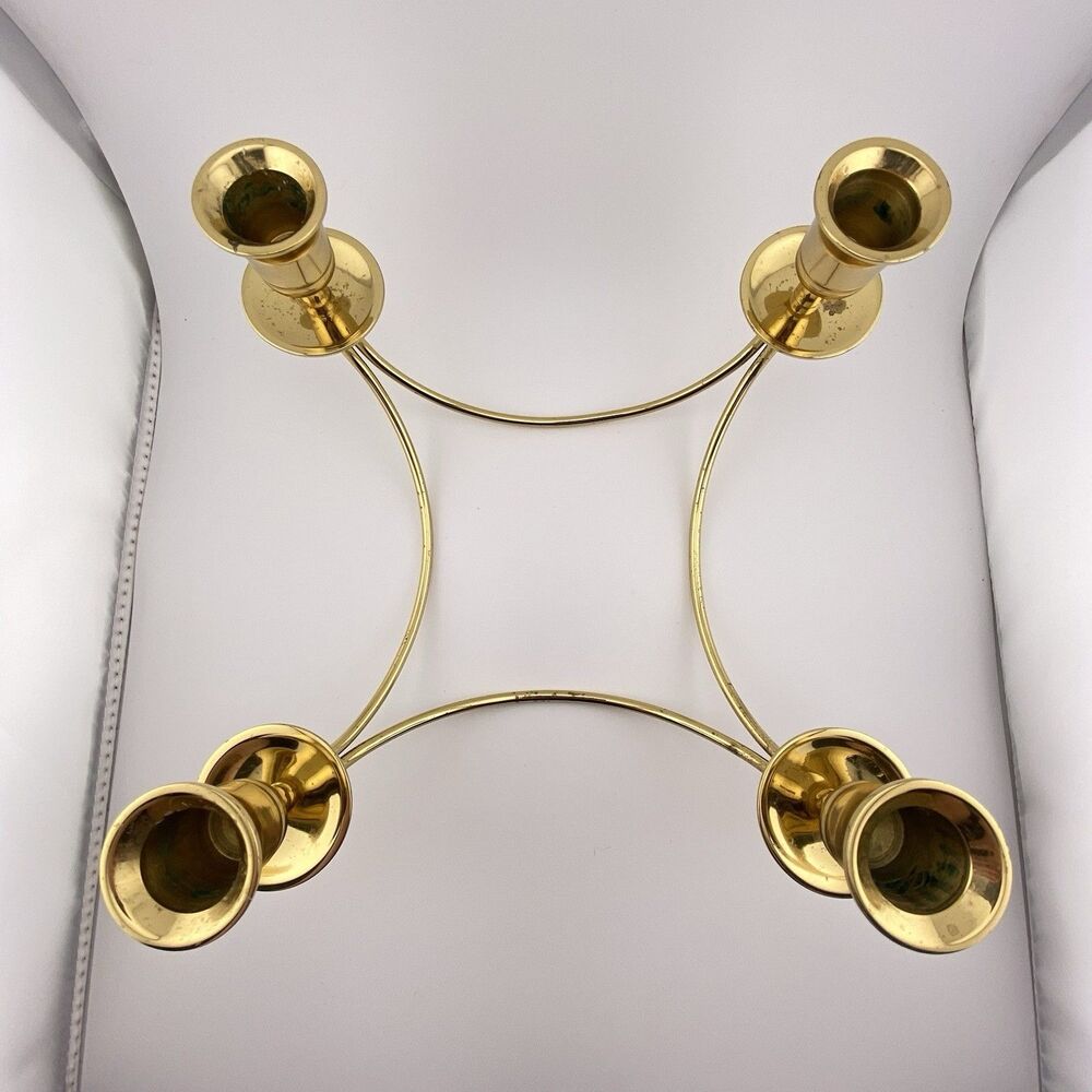 Vtg Partylite Modern Brass Candelabra 4 Taper Candle Holder Centerpiece MCM